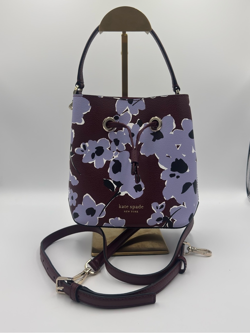 kate spade Floral Bucket Bag in Lavender and Dark Plum w/ Adjustable Crossbody